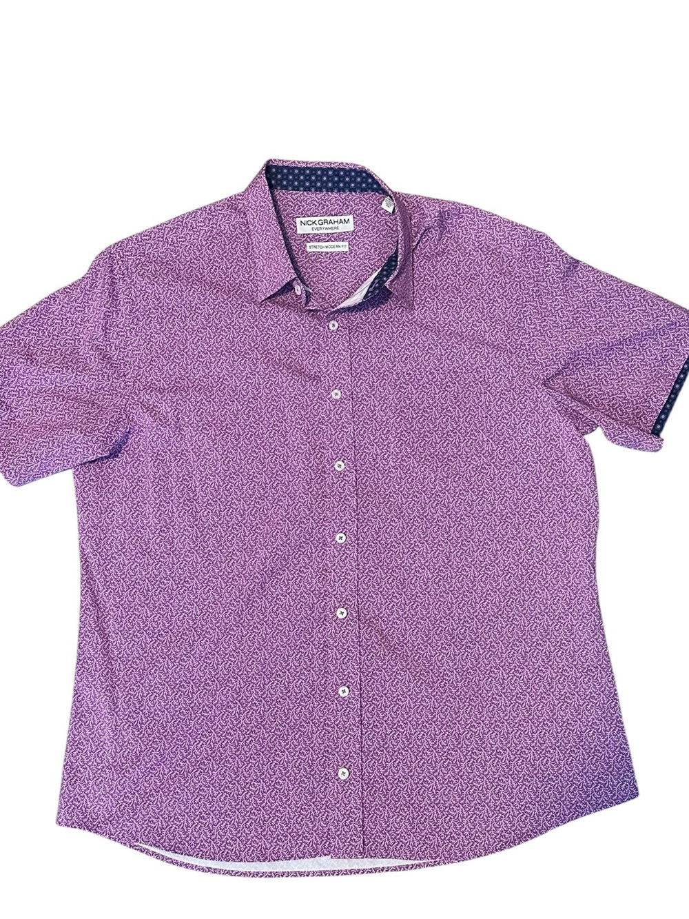 Nick Graham Everywhere Mens XL Stretch Modern Fit Button Up Short Sleeve Purple